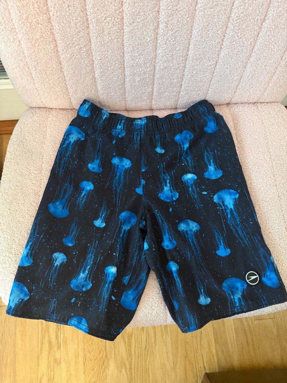 Speedo Boys M 10/12 Jellyfish Black Blue Swim Trunks Board Shorts